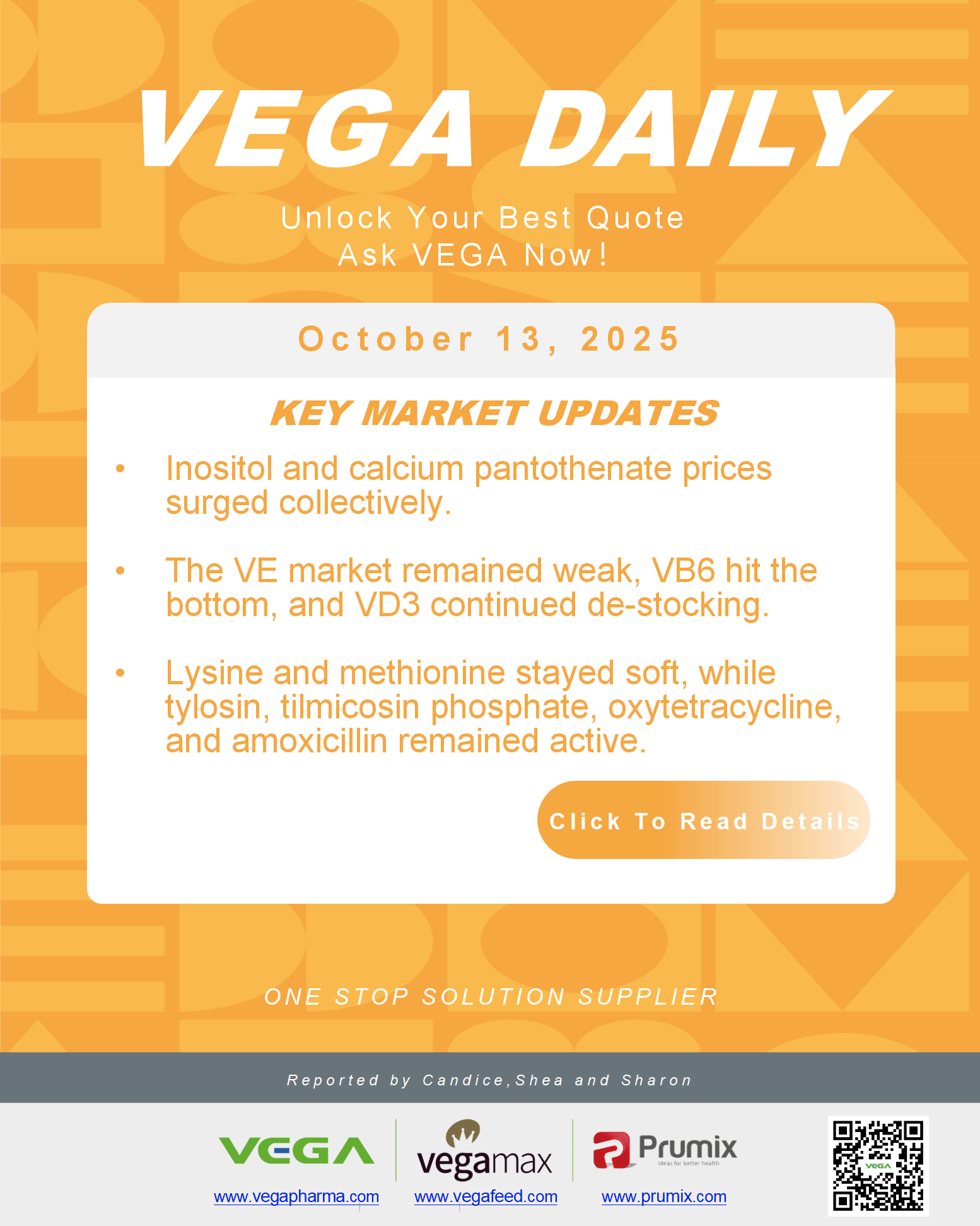VEGA Daily Dated on October 13th 2025 Vitamin Amino Acid APl Food Additives.png